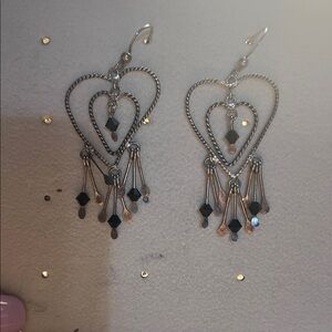 Elegant 925 Sterling Silver Heart Dangle Earrings